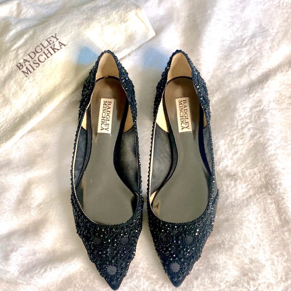 Badgley Mischka Shoes - Bagley Mishka bejeweled pointed toe flats in black